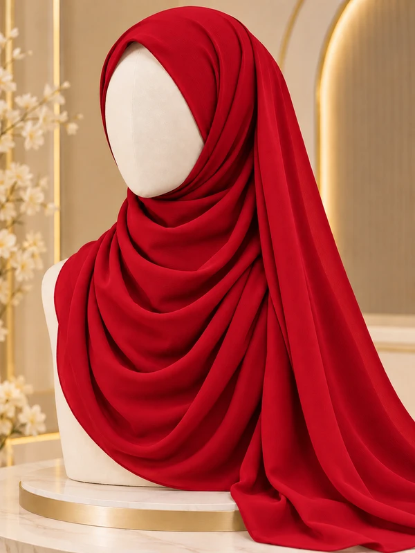 Bright Red  Georgette Hijab